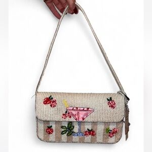 viral pink strawberry cocktail beaded shoulder bag with bag charm made in india